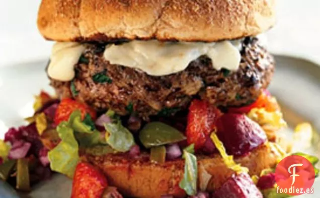 Hamburguesas de Cordero con Especias Marroquíes con Salsa de Remolacha, Cebolla Roja y Naranja