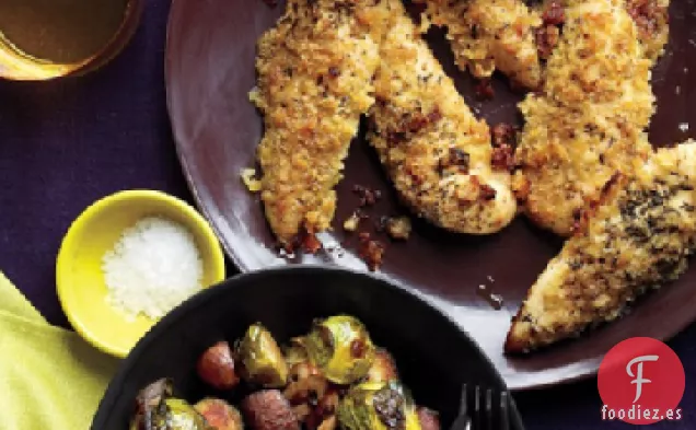 Pollo a la Parmesana con Champiñones y Coles de Bruselas
