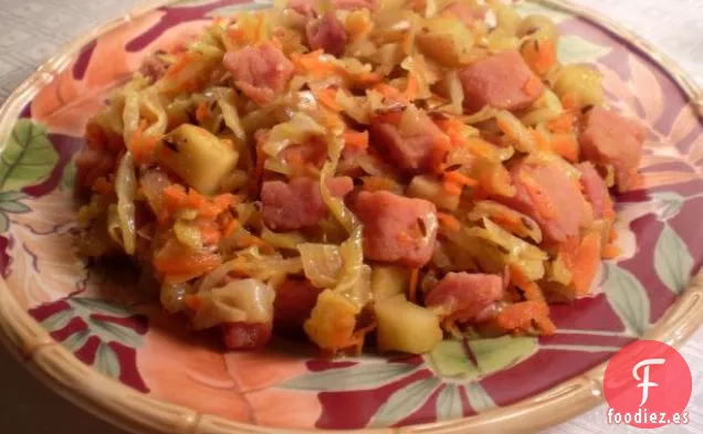 Col en sartén y Jamón