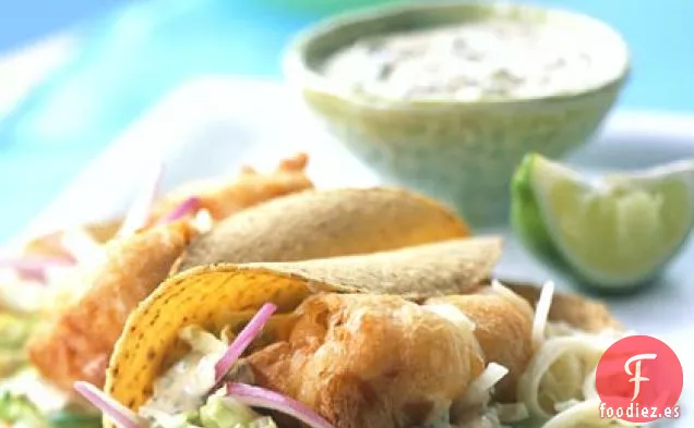 Tacos de Pescado rebozados con Cerveza con Salsa Baja