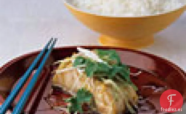 Lubina Rayada Al Vapor Con Jengibre Y Cebolletas