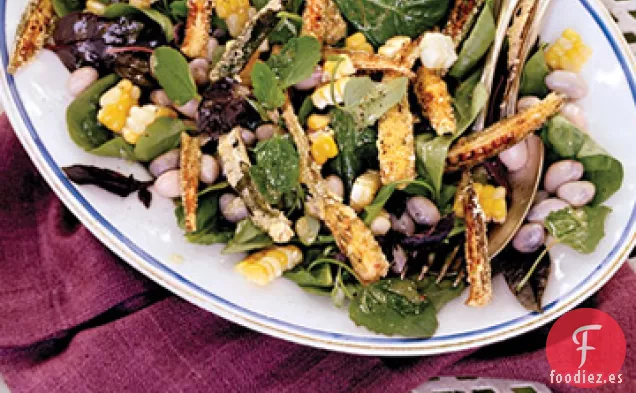 Ensalada de Maíz, Arándanos y Okra Frita