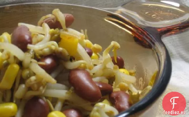 Tazón de Frijoles, Maíz y Brotes Increíblemente Fácil y Saludable para Uno (Vegano)