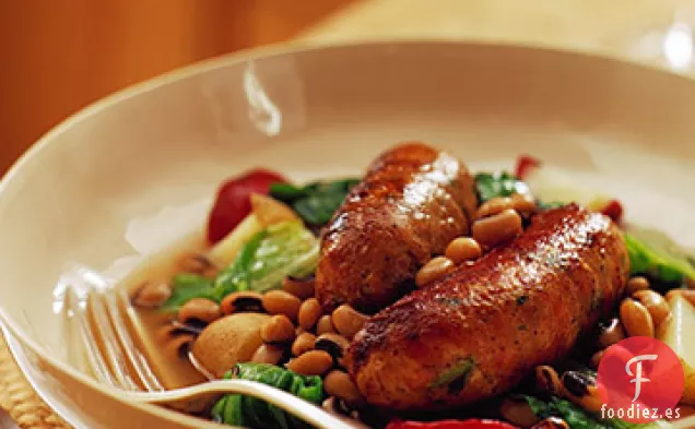 Guisantes de Ojos Negros con Escarola, Patatas y Salchicha de Pavo