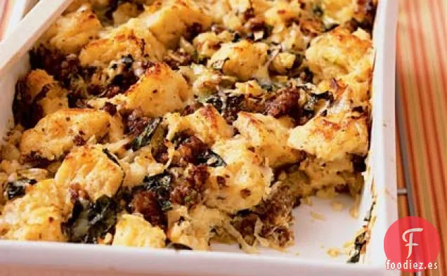 Budín de Pan Salado con Salchicha y Escarola