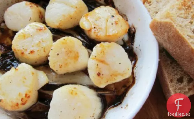 Vieiras al horno con Escarola