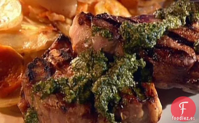 Chuletas de Lomo de Cordero con Pesto de Menta