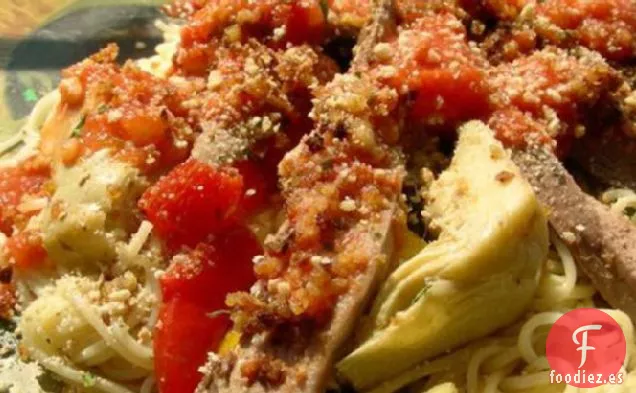 Espaguetis Con Cordero, Queso Feta Y Alcachofas