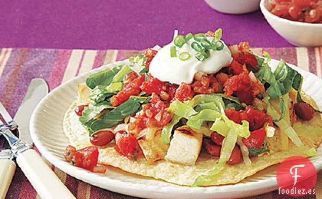 Tostadas de Pollo y Frijoles Rojos