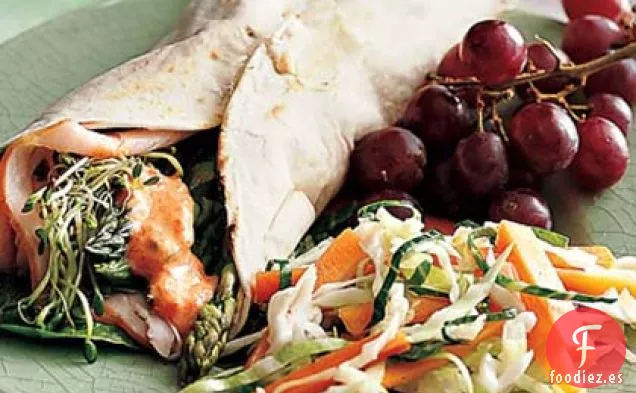 Envolturas de Espárragos y Pavo con Mayonesa de Pimienta Asada