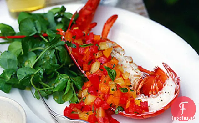Langosta con Tomates Rojos y Amarillos