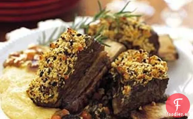 Costillas con Costra de Morcilla con Polenta