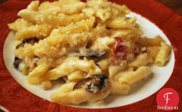 Macarrones con Queso con Champiñones y Tocino